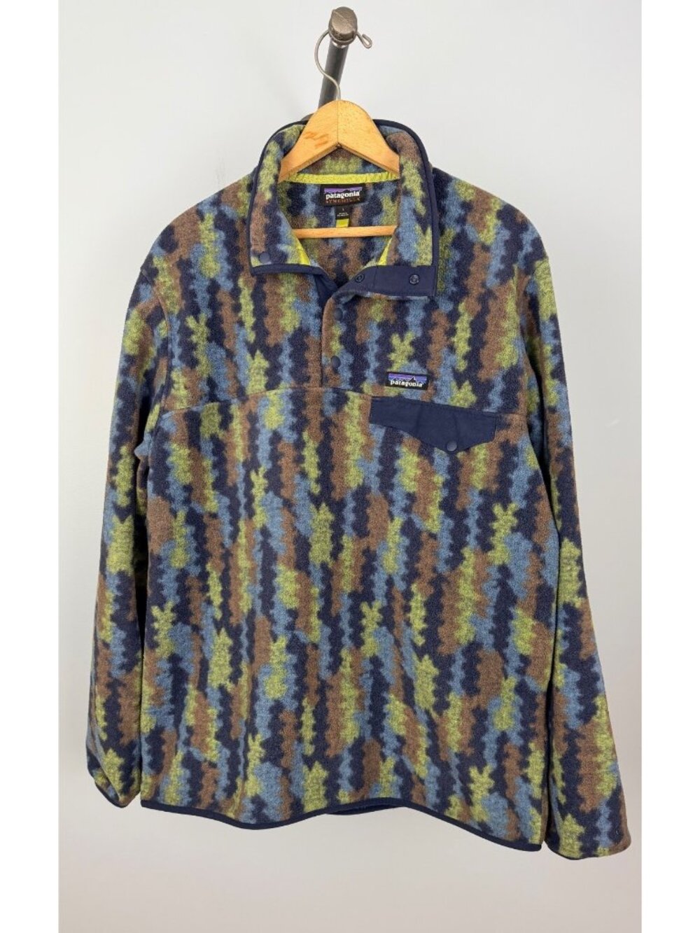 Patagonia Synchilla Snap-T Pullover Mens L Climbing Trees Ikat & Navy Fleece
